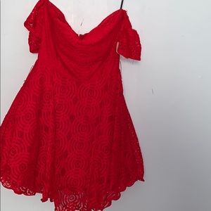 off the shoulder red dress